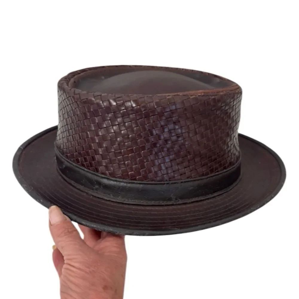 Vintage Henschel H & H Company Brown Straw Weave Leather Brim Western Hat